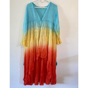 Mazik Dress Cover Up  Women's Sz M  High Low Dip Dyed Ombre Beach Resort Wear